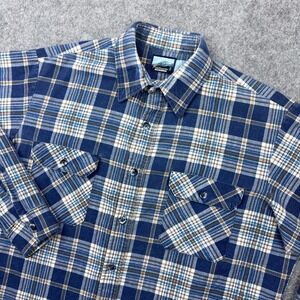VTG Fieldmaster Shirt Mens XL Blue Plaid Flannel Button Up Perma Prest Made USA